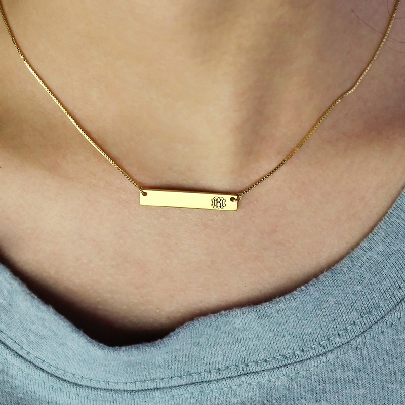 Personalized Gold Initial Bar Necklace Monogram