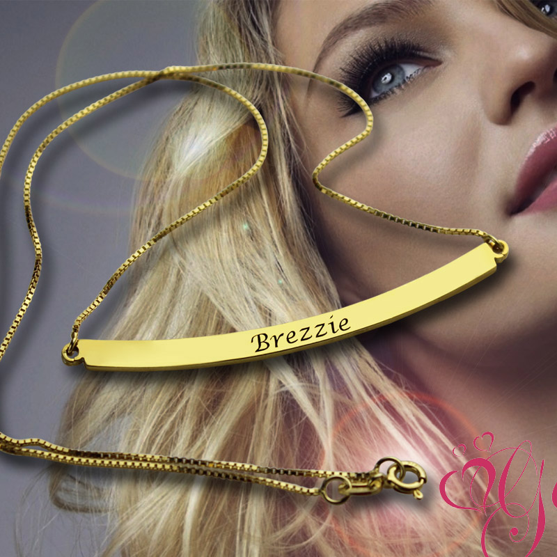 Personalized Gold Curved Bar Necklace