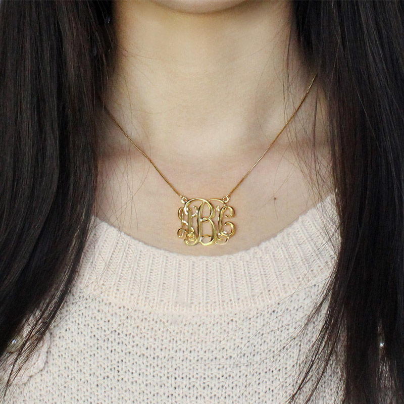 Custom Cube Monogram Initials Necklace 18K Gold Plated