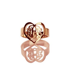 Handmade 3 Initials Monogram Ring Heart Shape Initials Ring Rose Gold