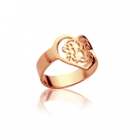 Handmade 3 Initials Monogram Ring Heart Shape Initials Ring Rose Gold