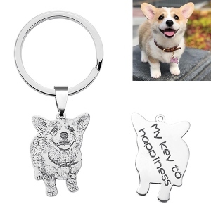 Personalized Pet Photo-engraved Keychain in Sterling Silver